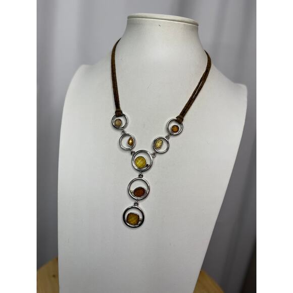 Lia Sophia necklace signed costume jewelry suede gray in silver tone setting - Picture 11 of 13